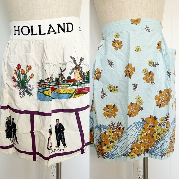 Vintage Other - Vintage handmade aprons bundle Light blue floral & Holland print